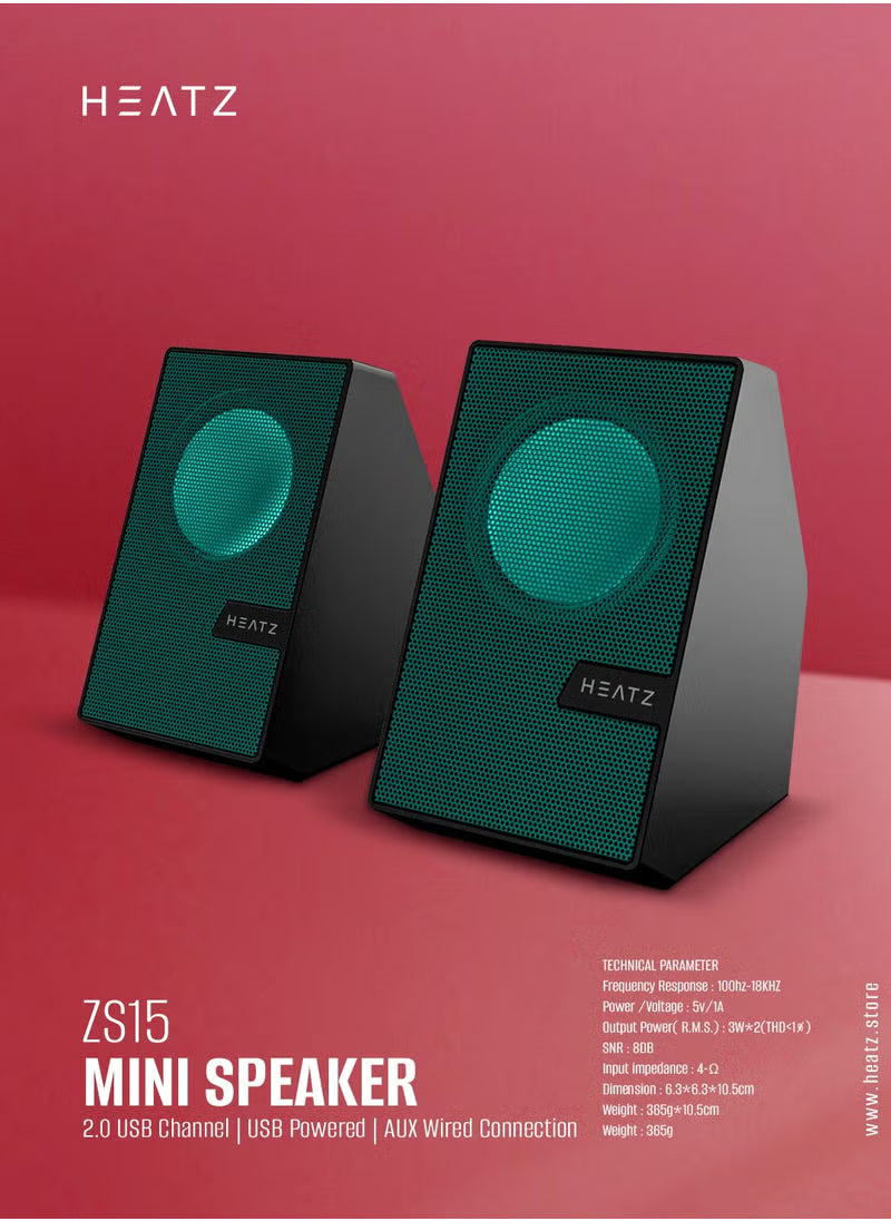 HEATZ ZS15 Mini Speaker – 2.1 USB Channel, USB Powered, AUX Wired Connection