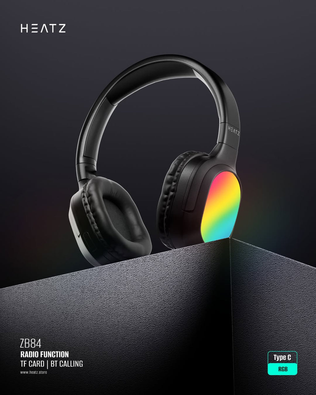 HEATZ ZB84 RGB Wireless Bluetooth Headphones – Immersive Sound, Bold Style