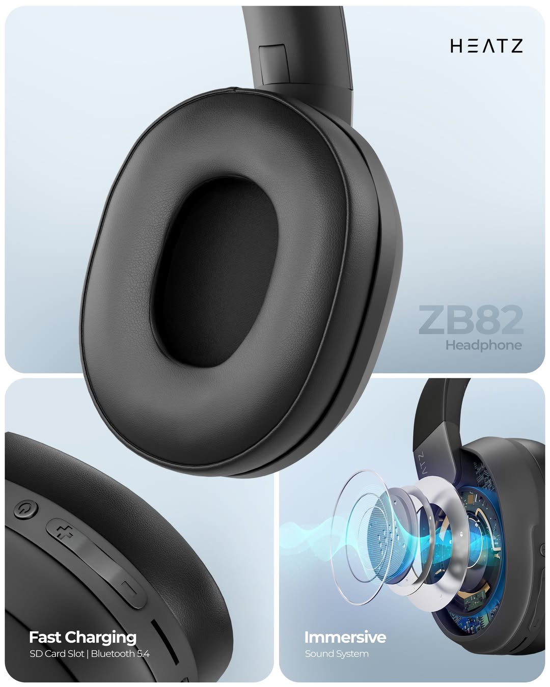 HEATZ ZB82 Bluetooth Headphone – Gentle Fit, BT 5.4, 10-12 Hrs Playtime