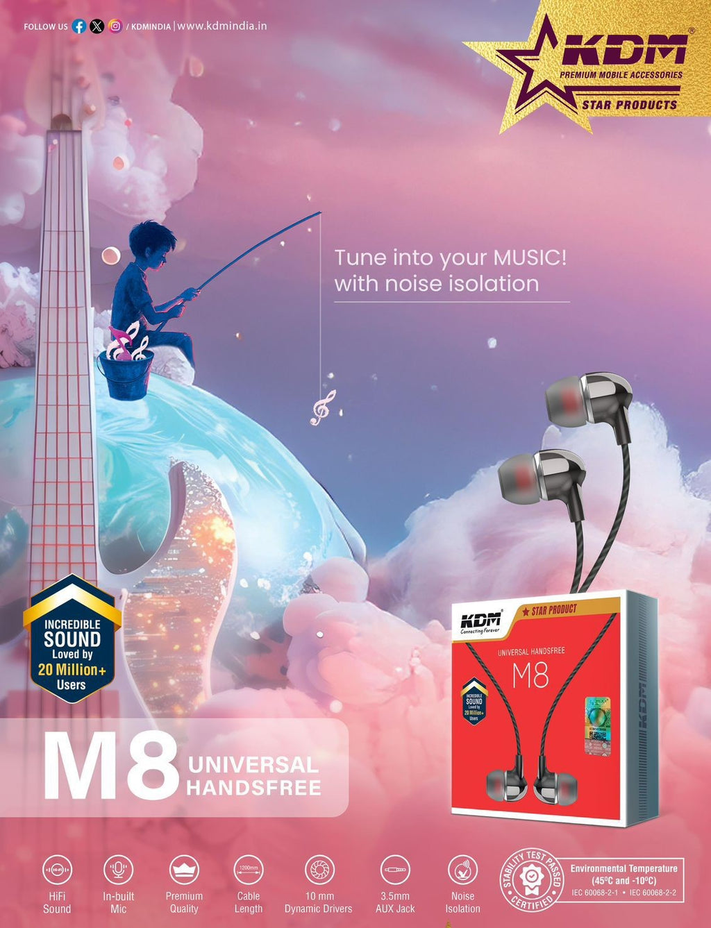 KDM M8 Universal Handsfree Earphones with Mic