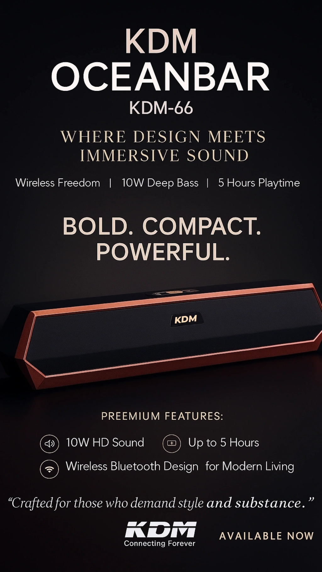 KDM‑66 Power Bass Speaker OceanBar – Bluetooth 5.1, Fm Radio & 5 Hr Playtime